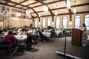Fenway CDC Board President, Sarah Jenness, presents opening remarks